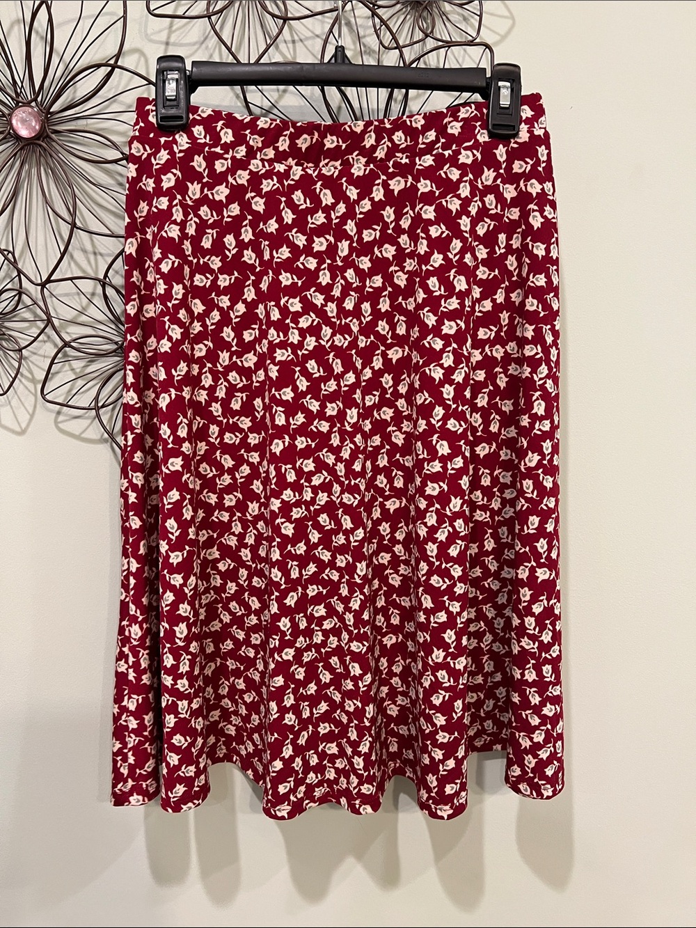 Gilli Red A-Line Skirt with Cream Floral Print